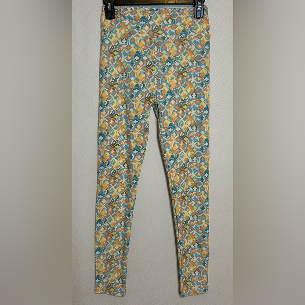 LuLaRoe Blue and Orange Leggings Vibrant Floral Design